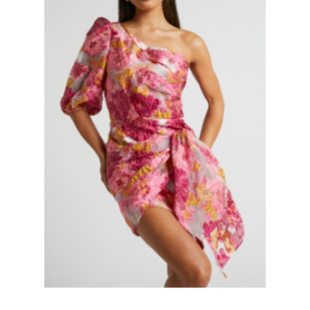 Showpo Pink and Yellow Lace Textured Dress Size 2